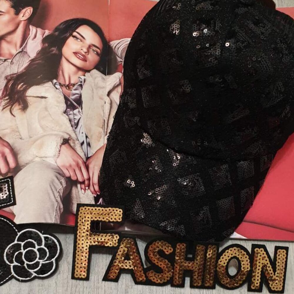 Black Women Baseball Hat Cap Sequin Fashion Trendy Casual Formal Accessory Gift